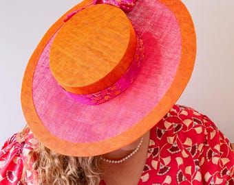 Pink and orange boater hat