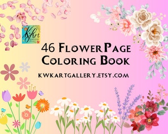 Floral Watercolor Coloring Book | Flowers Handmade Illustration Pages, Adult Coloring Book, Aquarelle Workbook Gift| Flowers coloring book
