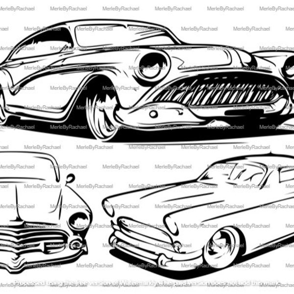 Classic Car Bundle of 3 Vector SVG Images | Digital Download | Vintage Automobile Graphics | Inkscape | Cricut | Laser Engraving | Carving