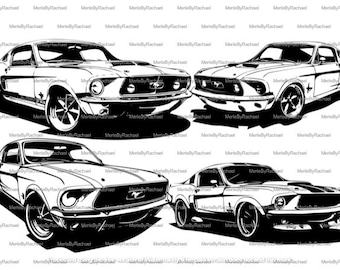 Ford Mustang Bundle Vector of 4 SVG Images | Digital Download | Classic Car | Inkscape | Cricut | Laser Engraving | Carving