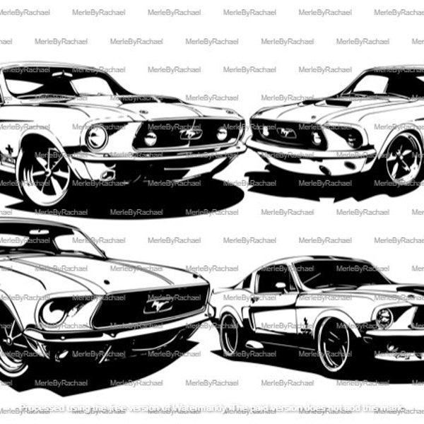 Ford Mustang Bundle Vector of 4 SVG Images | Digital Download | Classic Car | Inkscape | Cricut | Laser Engraving | Carving