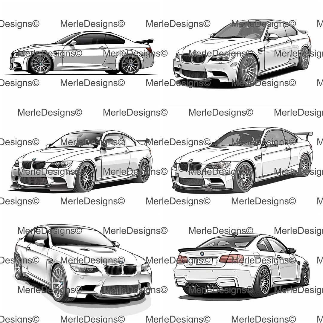 bmw-e92-m3-bundle-of-6-vector-svg-images-digital-download-high-quality
