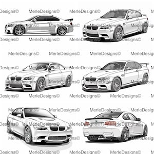 BMW e92 M3 bundel van 6 vector SVG-afbeeldingen | Digitale download | Grafische afbeeldingen van hoge kwaliteit | Inktlandschap | Lasergraveren | Unieke ontwerpen | e9x M3