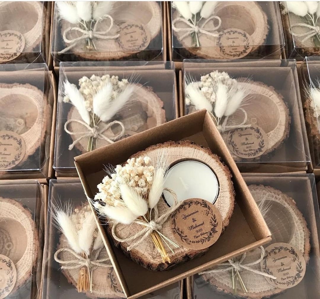 Personalized Wooden Tealight Holder, Wedding Favors for Guest in Bulk