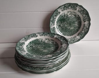 Stratford Stage Royal Ironstone England Vintage Green Dinner Plates
