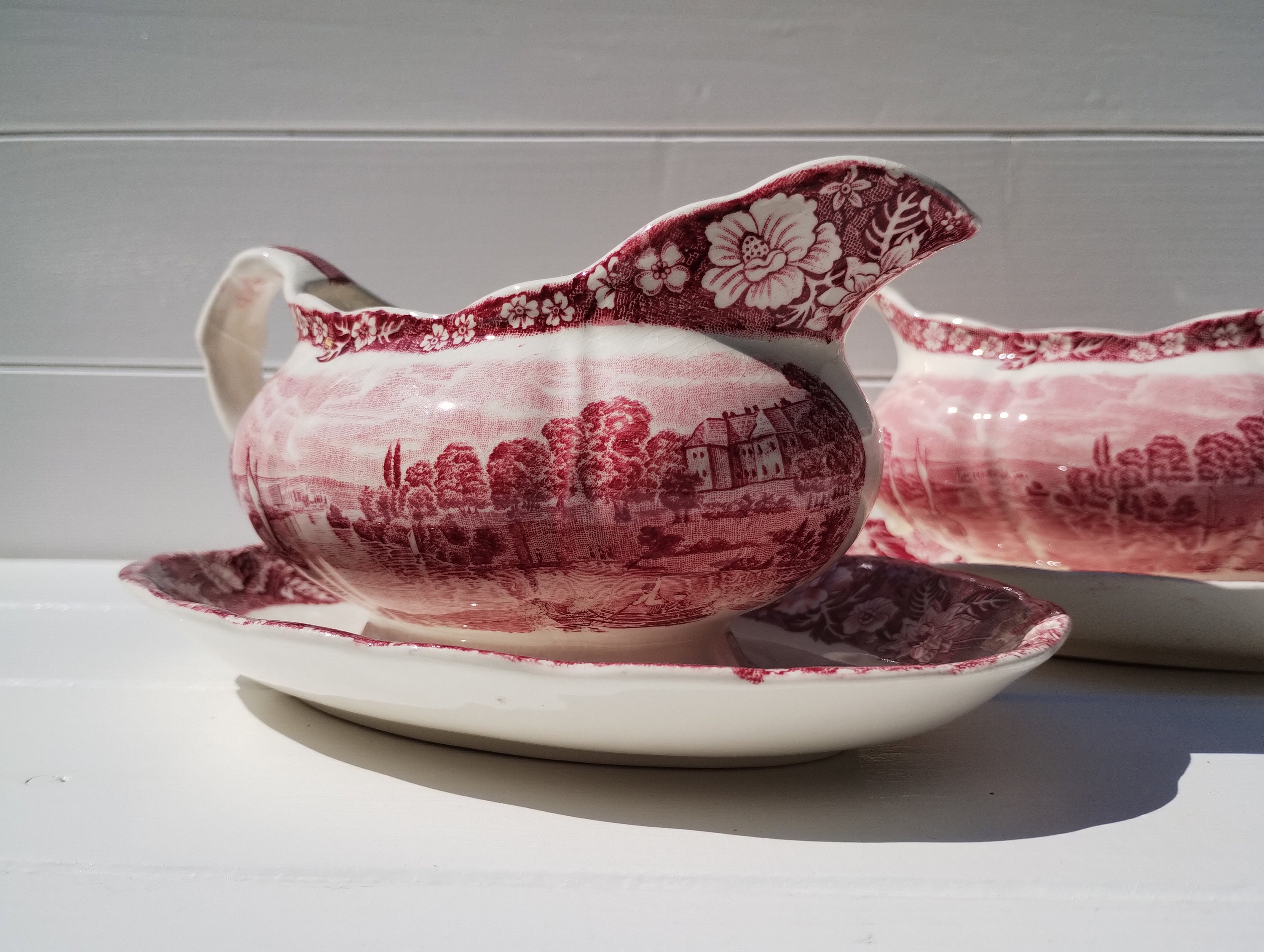 Beautiful Red English Porcelain Set Palissy Pottery Staffordshire