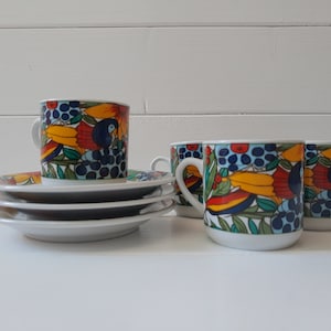 Espresso Moreno Duo con motivo pappagallo, tazza e piattino Vintage
