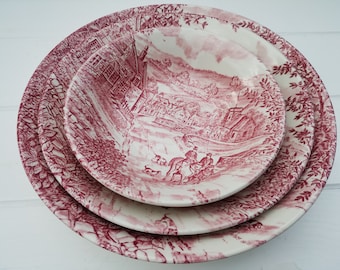 Bowls, bowls, salad bowls, red English porcelain, tableware, Broadhurst, Staffordshire, Ironstone, 1847, England