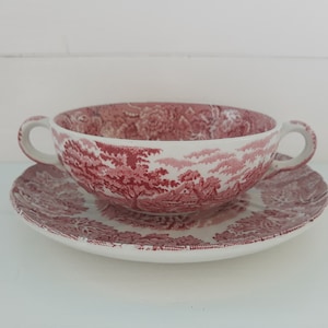 Enoch Wood&#39;s English scenery Bouillon Bowl with Stand Wood&#39;s Ware England Vintage
