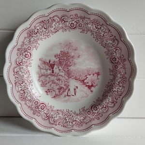 Italian pink dinner plates, deep Swiss Landscape Italy vintage
