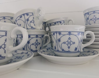 Duo Cup and saucer Schonwald Germany straw pattern cross symmetry Vintage