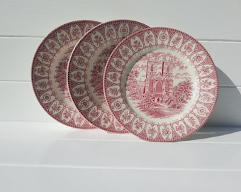 Broadhurst Red Dessert Plates 1847 Staffordshire Ironstone England Vintage