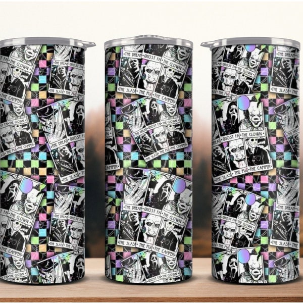 Digital Download- Halloween Characters 20 Oz Tumbler Wrap, The Clown, The Camper, The Ghost, The Dreamer, The Slasher, Horror Tumbler Wrap