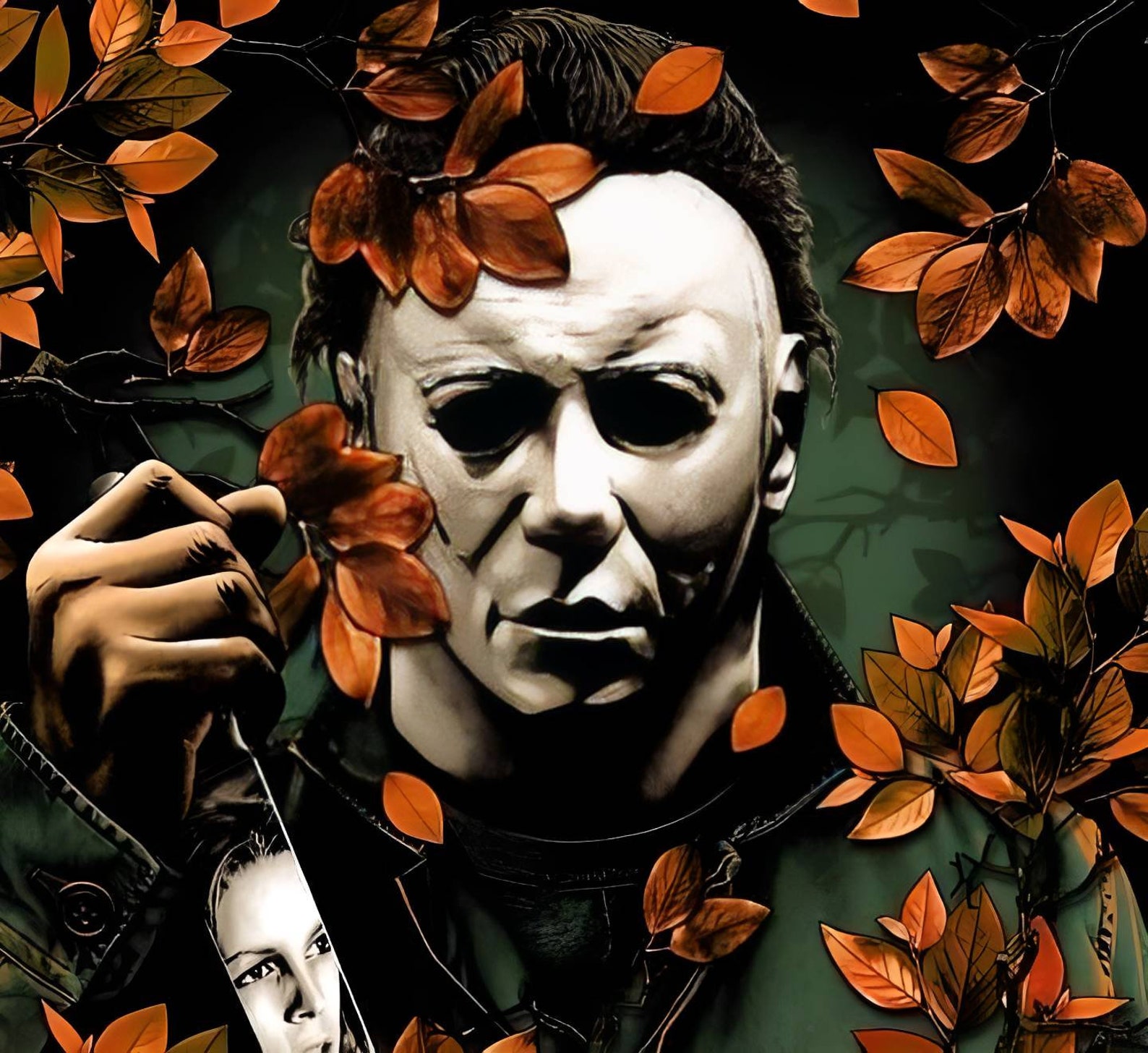Halloween Mike Myers With Leaves 20oz Tumbler Wrap Digital Download