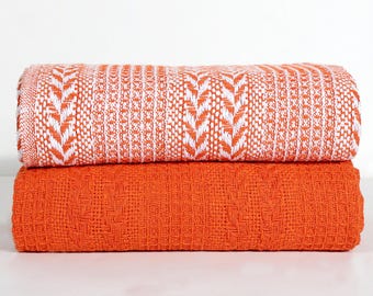 Handwoven Cotton Batik Throw Blankets (Set of 2) | Boho Fringe Sofa Throws 50x60