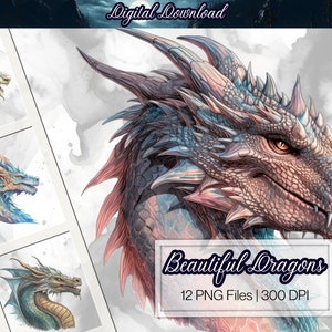 Imágenes Prediseñadas de dragón, uso comercial, PNG 300 DPI para descarga digital, imágenes prediseñadas de fantasía para álbumes de recortes, libros basura, sublimación, PoD, obras de arte