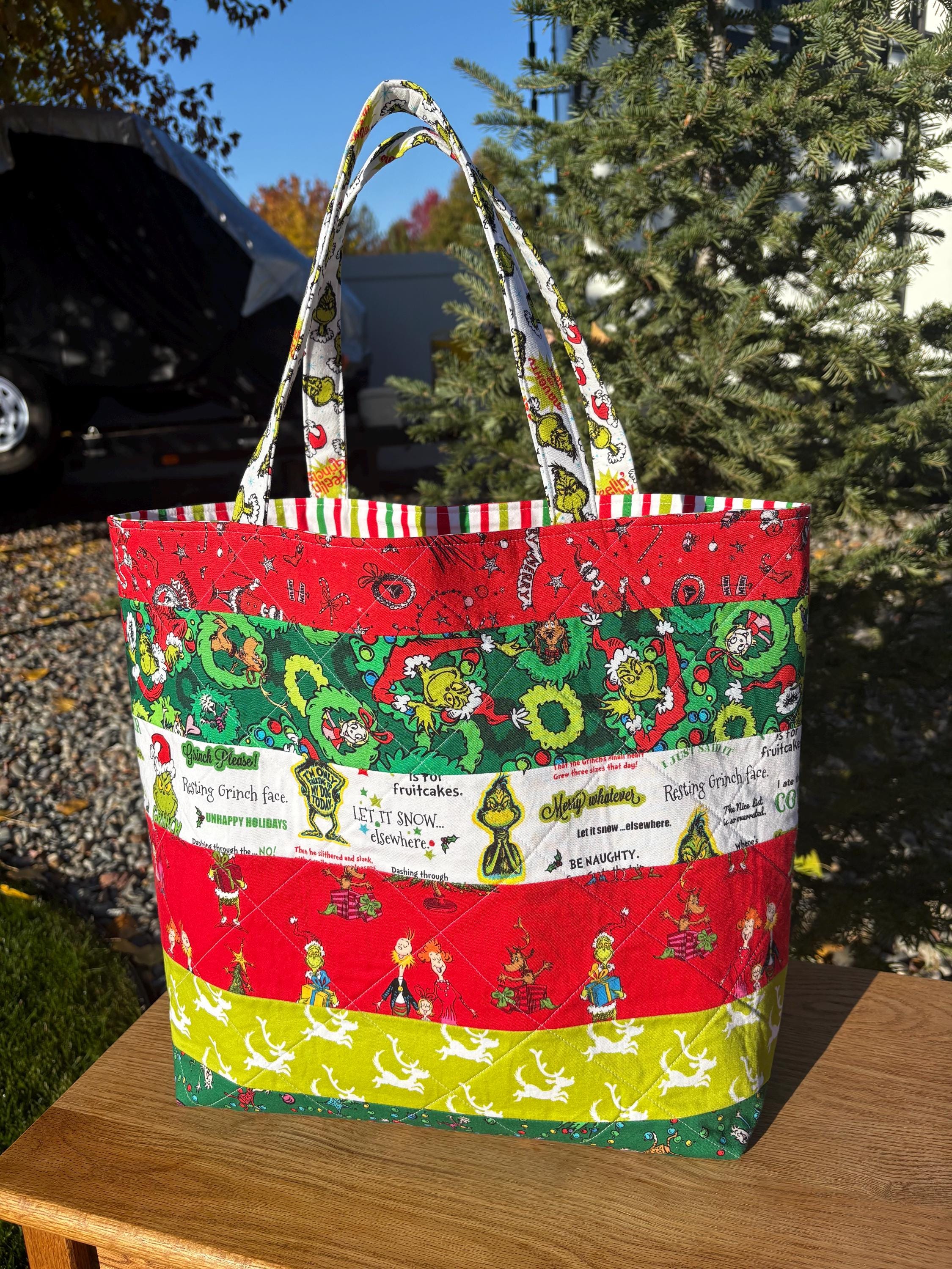 Handmade vintage grinch tote bag with pockets Grinch Tote Bag - Etsy main image 3