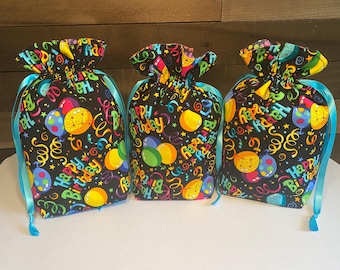 Fabric Gift Bags Birthday Set of 3