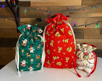 Fabric Gift Bags Christmas Set of 3