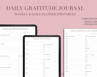 感謝日記、週間プランナー、日次プランナー（印刷可能） | 気分改善 | マインドフルネス/ポジティブプランナー - 即時ダウンロード