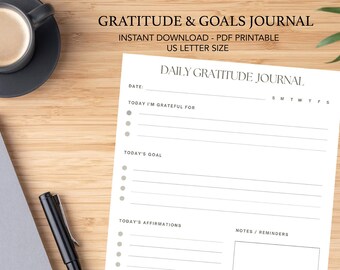 感謝日記印刷可能 | 気分改善 | マインドフルネス/ポジティブプランナー | 日記 - 即時ダウンロード l 3 色付き