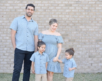Matching Family Linen Outfit, Blue Floral, Mother's Day