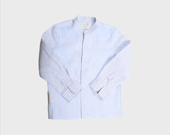 Linen long sleeves shirt boys with buttons casual linen shirt clothing for kids long sleeves shirt blue striped summer linen shirt boy
