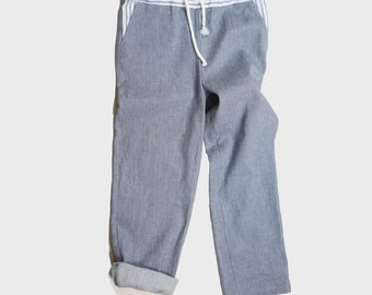 Boys linen pants natural linen kid trousers drawstring boy linen summer pants boys blue jean linen with elastic band in the waist