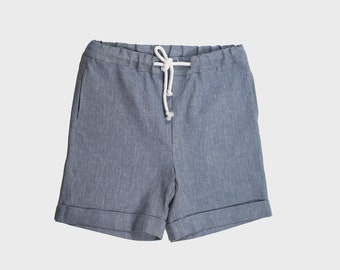 Boys linen shorts natural linen kids drawstring pants boy beach wedding pants linen shorts kids with elastic band in the waist linen shorts