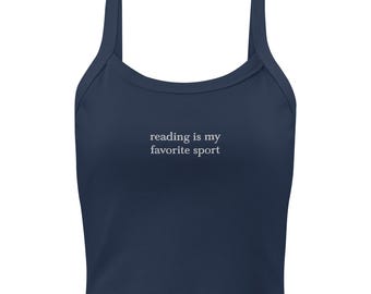 Reading is my favorite sport embroidered tank, summer for book lovers