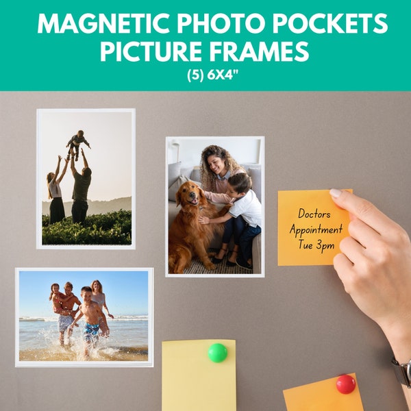 Slim Magnetic Photo Frame Pockets (5) | Photo Albums | Magnetic Memo Reminders | Fridge Magnets |