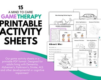 Printable Game Therapy Activity Sheets | Alzheimer's & Dementia Care | Crosswords, Coloring in, Wordsearch and More | Digital Download |