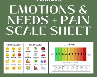 Printable Emotions & Needs Sheet | Pain Scale Sheet | Non-Verbal Communication Sheets | Caregiver Downloadable | A4 and US Letterhead Sizes