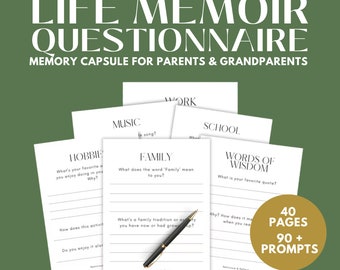 Life Memoir Questionnaire: Guided Journal for Parents & Grandparents (Printable PDF)