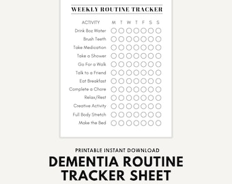 Dementia Weekly Routine Tracker Printable Sheet | Alzheimer’s Caregiver Checklist | Memory Care Printables