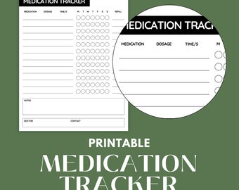 Printable Medication Tracker: Health Organizer (US Letter & A4) (PDF)