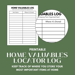 Printable Home Wertsachen Ortungs-Tagebuch: Gedächtnisverlusthilfe (US Letterhead)