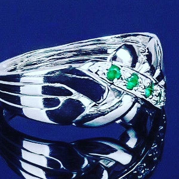 925k silver 4 band emerald puzzle ring