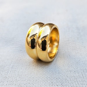 Gold Statement Ring: Chunky Double Layer Stainless Steel Band. Unisex ring.
