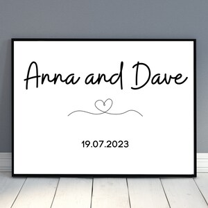 DIGITAL Gift For Wedding, Personalised Print, Custom Couple Names And Date Print, Printable Wedding Gift, Print For Couple, Engagement Print
