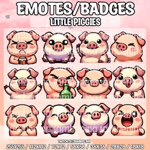12 Little Piggies Emotes/Badges Bundle Pack - Twitch, Youtube, Discord, Tiktok | Cute Chibi Cartoon Pig Characters | Mega Emote
