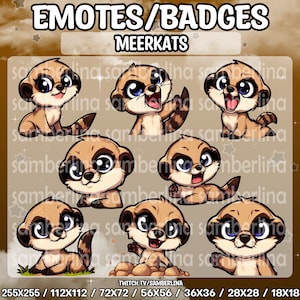 8 Meerkat Emotes/Badges Bundle Pack - Twitch, Youtube, Discord, Tiktok | Cute Chibi Cartoon Animals | Mega Emote Bundle