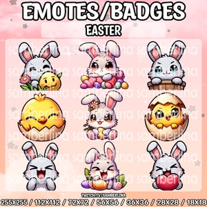 9 Easter Emotes/Badges Bundle Pack - Twitch, Youtube, Discord, Tiktok | Cute Chibi Cartoon Animals | Bunny Rabbit | Chicken