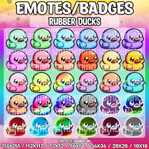 30 farbige Badeenten Emotes/Badges Bundle Pack - Twitch, Youtube, Discord, Tiktok | Niedliche Chibi Charaktere | Kunststoff Entchen | Mega-Emote