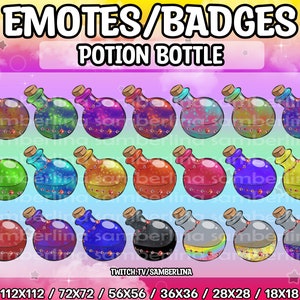 21 Potion Bottle Emotes/Badges - Twitch, Youtube, Discord | Emote Pack | Cute