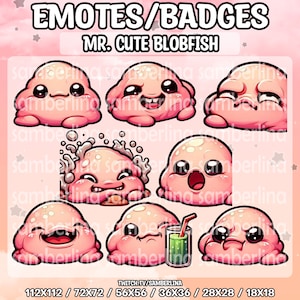 8 Blobfish Emotes/Badges Bundle Pack - Twitch, Youtube, Discord | Cute not Ugly Chibi Cartoon Animals | Aquatic Life | Mega Emote Bundle