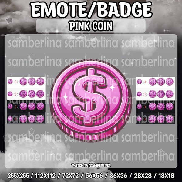 Pink Coin Emote/Badge - Twitch, Youtube, Discord, Tiktok | Cute Chibi Colored Digital Characters | Cartoon Token Emote
