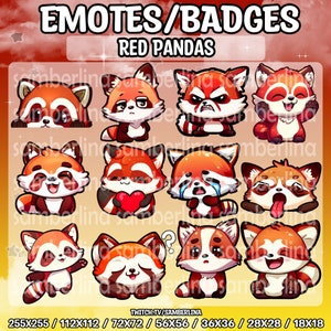 12 Red Panda Emotes/Badges Bundle Pack - Twitch, Youtube, Discord, Tiktok | Emote Pack | Kawaii Characters | Cute Chibi Cartoon Animals