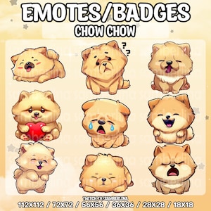 9 Chow Chow Puppy Dog Emotes/Badges Pack - Twitch, Youtube, Discord | Chibi Characters | Cute Animals