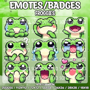 9 Frog Emotes/Badges Bundle Pack - Twitch, Youtube, Discord, Tiktok | Cute Chibi Cartoon Animals | Froggies | Mega Emote Bundle